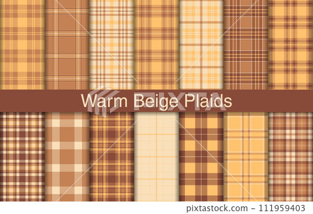 Warm beige plaid bundles, textile design, checkered fabric pattern for shirt, dress, suit, wrapping paper print, invitation and gift card. 111959403