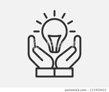 Light dimmer icon line trendy design. Electricity lamp saving energy sign. Black and white flat style. Light dimmer icon line trendy design. Electricity lamp saving energy sign. Black and white flat style. 111959415