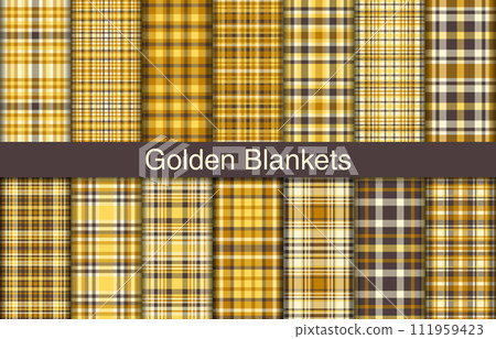 Golden plaid bundles, textile design, checkered fabric pattern for shirt, dress, suit, wrapping paper print, invitation and gift card. Golden plaid bundles, textile design, checkered fabric pattern for shirt, dress, suit, wrapping paper print, invitation and gift card. 111959423