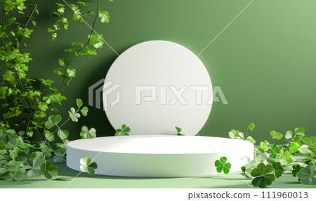White round stage with shamrock, Saint Patrick's day concept. 111960013