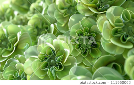 Green abstract flowers, closeup view 111960063