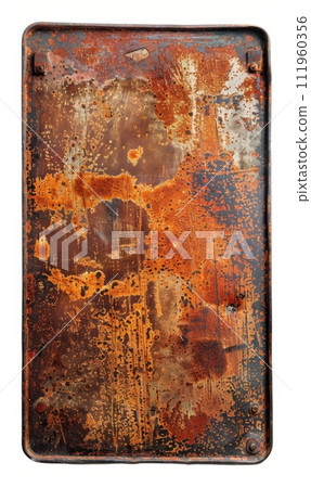 Old rusty metal plate on white background. 111960356
