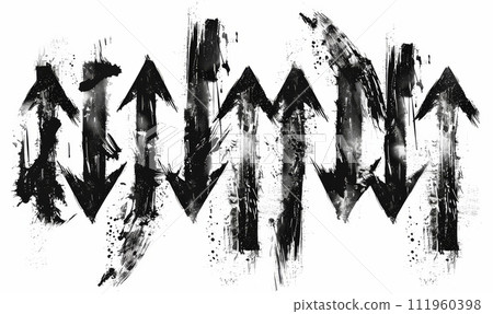 Set of black painted arrows on white background. 111960398
