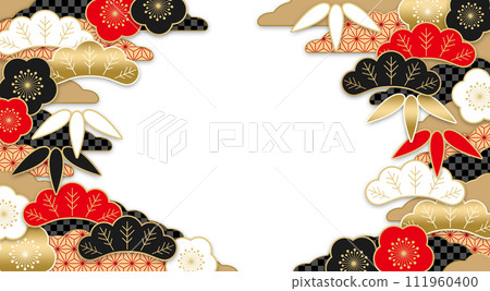Japanese style background of pine, bamboo and plum for New Year and celebrations, png material available 111960400