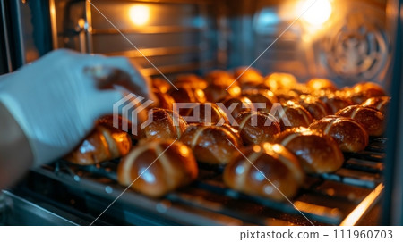 AI-generated content. Baker holding the sweet bread fresh from the oven 111960703