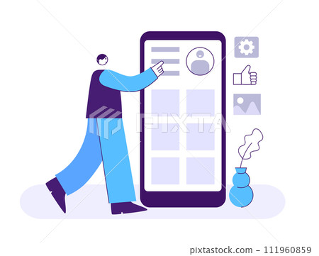 SMM manager concept. Man working in social media to promote account attracting new followers. Network marketing 111960859