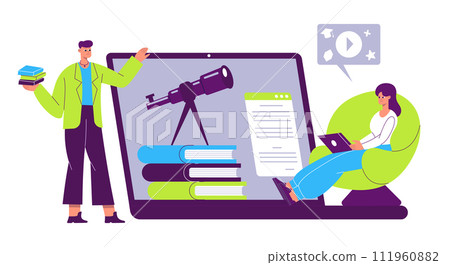 Online education, video language training, digital workshop, e-learning concept Online education, video language training, digital workshop, e-learning concept 111960882