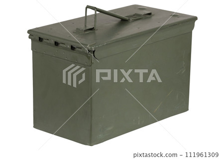US army green metal ammo can for gun cartridges. 111961309