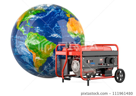 Gasoline Generator with Earth Globe, 3D rendering 111961480