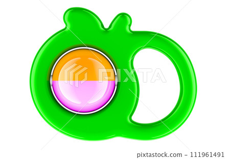 Green Baby Rattle, Baby Rattle in shape apple. 3D rendering 111961491