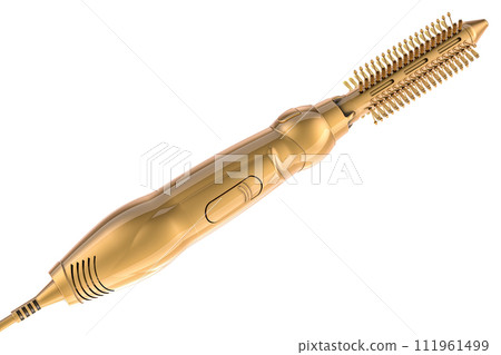 Golden Blow Dryer Brush, 3D rendering Golden Blow Dryer Brush, 3D rendering 111961499