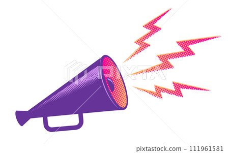 Vector vintage poster of purplemegaphone. Purple megaphone on white background. 111961581