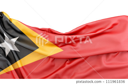 Flag of East Timor isolated on white background with copy space above. 3D rendering Flag of East Timor isolated on white background with copy space above. 3D rendering 111961836