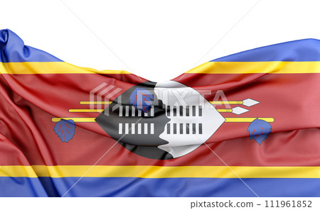 Flag of Eswatini (Swaziland) isolated on white background with copy space above. 3D rendering 111961852