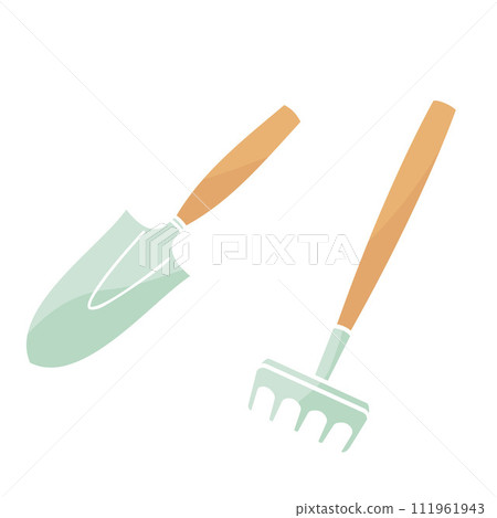 shovel and rake gardening tools 111961943