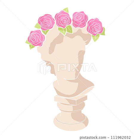 head of an antique statue in a wreath of roses head of an antique statue in a wreath of roses 111962032