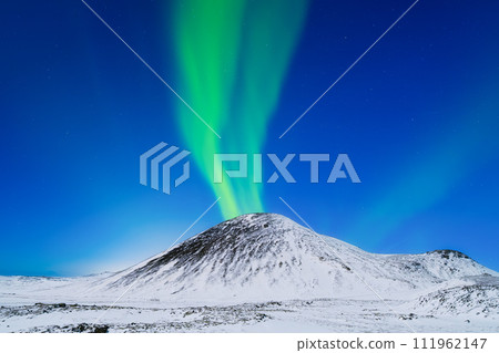 Aurora borealis on the Lofoten islands, Norway. Northern Lights over the mountains. 111962147