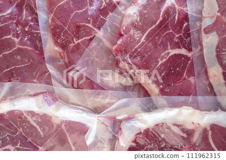 Close-up of vacuum packed beef Close-up of vacuum packed beef 111962315