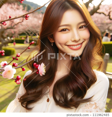 I drew a plum blossom and a young lovely woman in a generated manner. 111962485