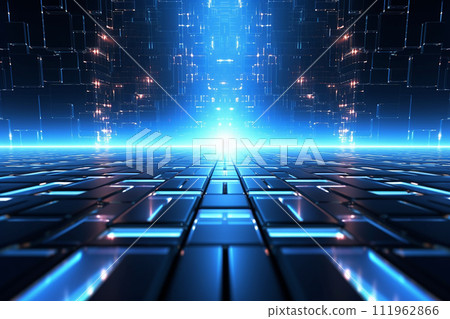 Futuristic blue technology grid glowing with blue background 111962866