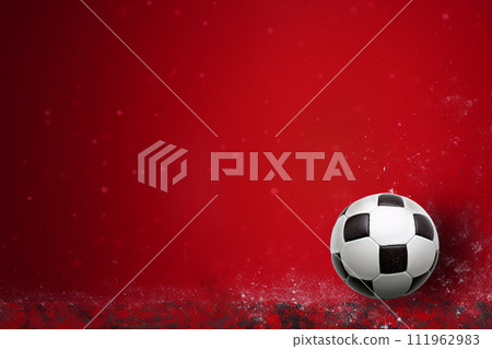 A soccer ball on a red background with a grunge texture 111962983