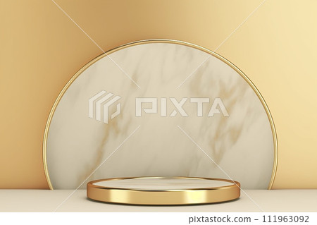 Elegant minimalist podium with marble background and gold for product display. Elegant minimalist podium with marble background and gold for product display. 111963092