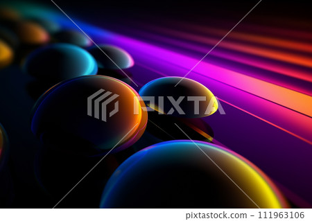 Abstract colorful background with spheres under illuminated neon lights 111963106