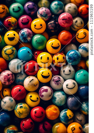 Collection of happy smiley marbles with Vibrant color and a joyful 111963199