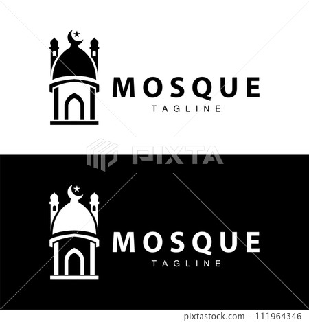 Black silhouette design of Islamic place of worship simple modern minimalist mosque logo template Black silhouette design of Islamic place of worship simple modern minimalist mosque logo template 111964346