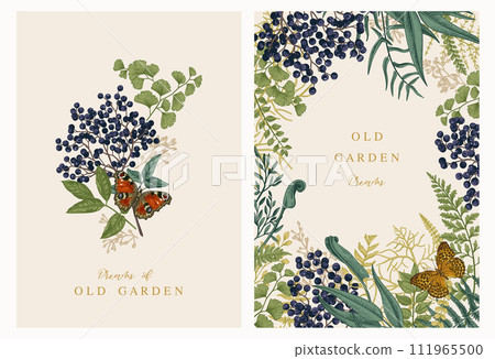 Set with two botanical cards. Forest bouquet. Colorful. 111965500