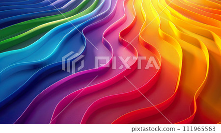 Flowing waves of color transition from cool to warm tones, creating a vibrant, undulating visual experience. Generative AI. 111965563