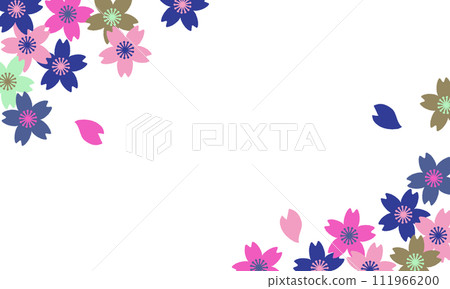 Decorative frame of cherry blossoms and cherry blossom petals 111966200