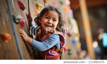 孩子們在玩攀岩和抱石 孩子們在玩攀岩和抱石 111966355