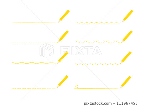 用黃色鉛筆繪製的一組各種線條 111967453