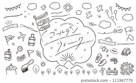 Golden week line drawing material illustration set 111967770