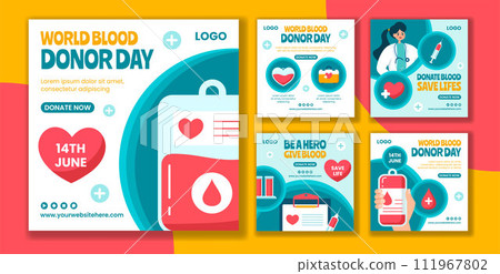 Blood Donor Day Social Media Post Flat Cartoon Hand Drawn Templates Background Illustration 111967802
