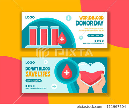 Blood Donor Day Horizontal Banner Flat Cartoon Hand Drawn Templates Background Illustration Blood Donor Day Horizontal Banner Flat Cartoon Hand Drawn Templates Background Illustration 111967804