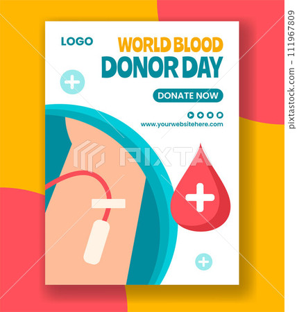 Blood Donor Day Vertical Poster Flat Cartoon Hand Drawn Templates Background Illustration Blood Donor Day Vertical Poster Flat Cartoon Hand Drawn Templates Background Illustration 111967809