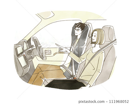 駕駛自動駕駛汽車的男人和女人 111968052