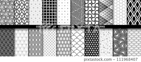 Geometric set of seamless black and white patterns. Simple vector graphics 111968407