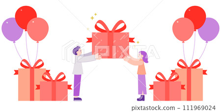 Illustration material of men and women giving gifts to each other 111969024