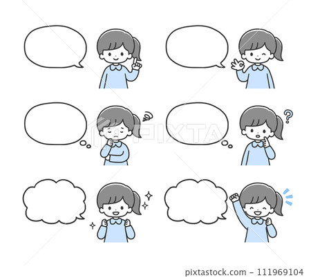 Set of girls with various expressions and speech bubbles 111969104