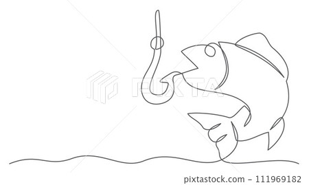 Fishing One line drawing isolated on white background Fishing One line drawing isolated on white background 111969182