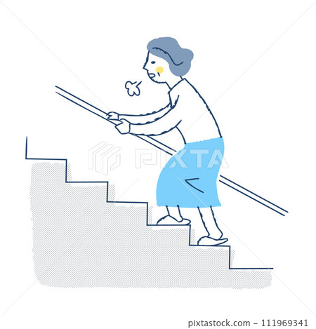 使用扶手爬樓梯的高級婦女 111969341