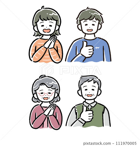 I like the thick line touch! Illustrations of men and women (icons, young people, seniors, elderly people) 111970005