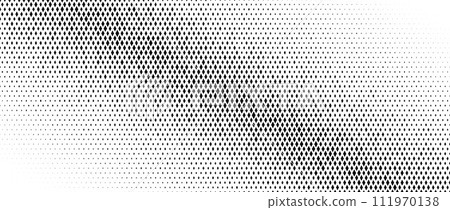 Rhombus gradient halftone texture. Diamond shape dot fading background. Abstract geometric particle vanishing gradient. Rhomb shape grunge overlay structure. Vector black white wallpaper 111970138