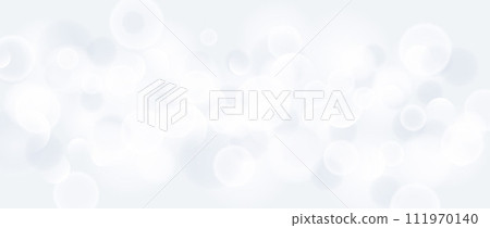 Abstract circle bokeh background. Smooth grey blur effect wallpaper. Shiny silver blue blurry sparkles texture. Seasonal backdrop for Christmas, New Year or birthday card, poster, banner. Vector 111970140