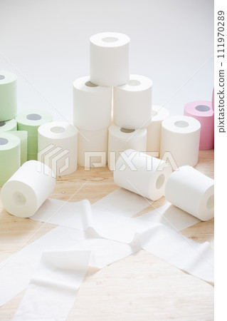 Studio shot of toilet paper 111970289