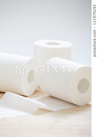 Studio shot of toilet paper Studio shot of toilet paper 111970292