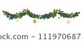 Winter garland or decoration with balls and stars on a white background 111970687